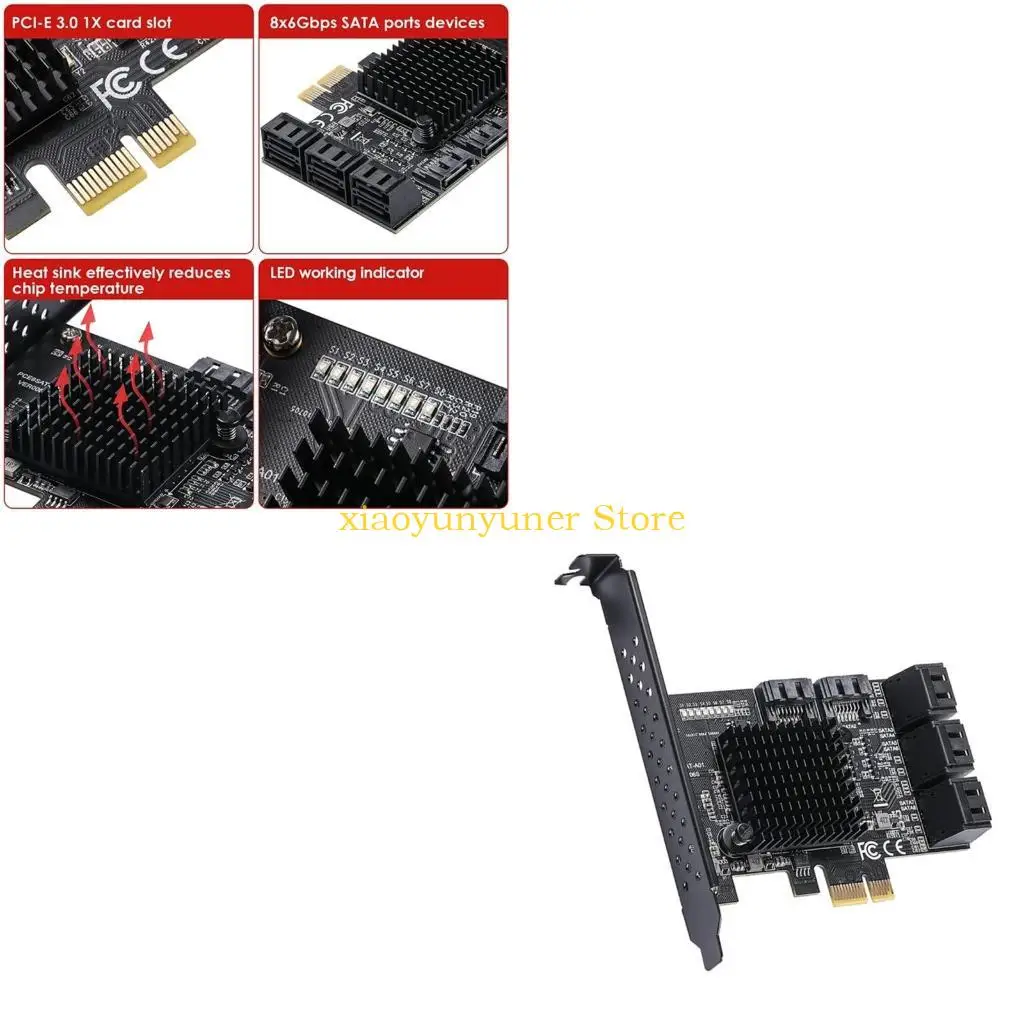 

P9JB PCIE to 8Port SATA3.0 Controller Expansion Board 8-Port SATA3.0 Expansion Card 88SE92xx+JMB5XX