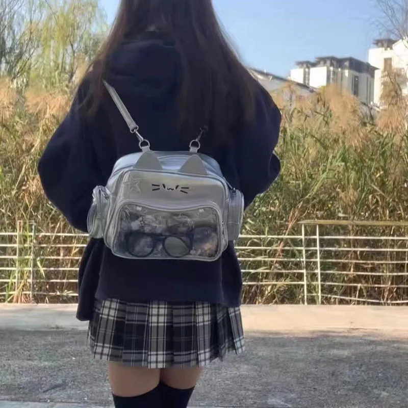 Ita tasche cool y2k koreanische harajuku silberne katze reisetaschen umhängetasche kawaii cartoon katze schult aschen süße adrette japanische transp