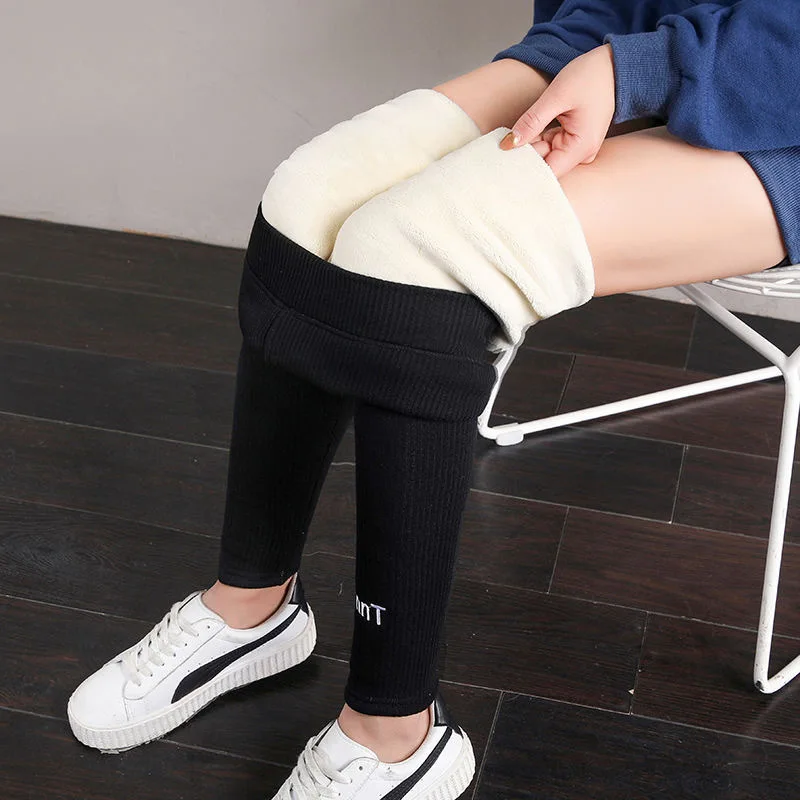 Thick Fleece Lined Thermal Leggings Hot Vertical Thin Striped Women Winter Pants Stretchy High Waist Soft Leggings Booty Lifting