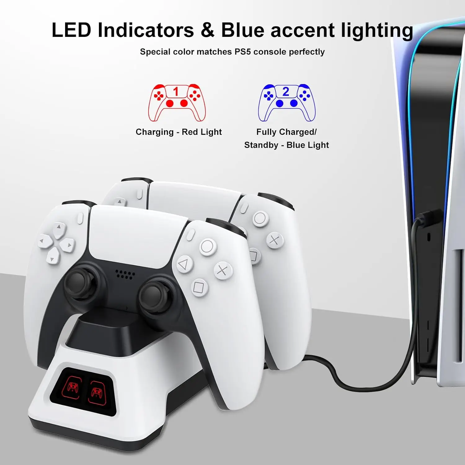 LEDインジケーター付きの高速充電ステーション,デュアルコントローラー充電スタンド,Playstation5用のAC/USBアダプター,ゲームパッド,ps5