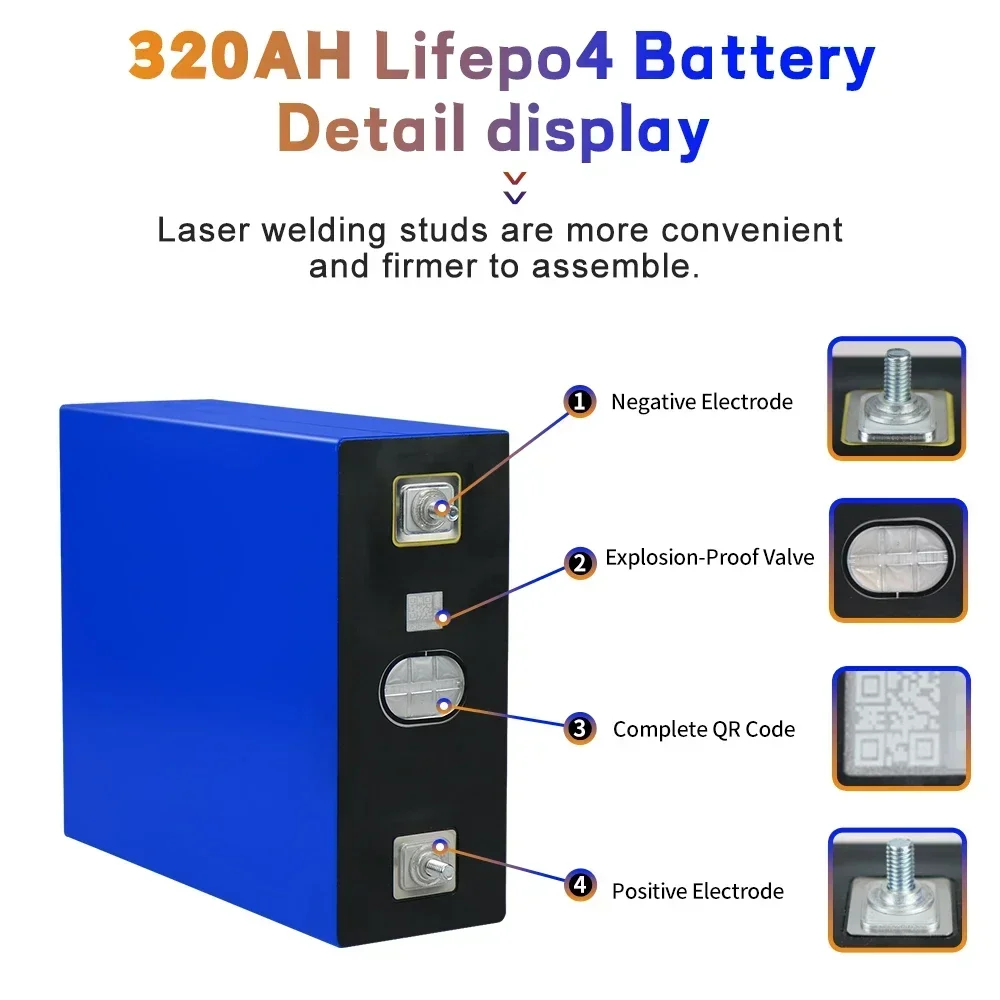 

3.2V Lifepo4 320Ah Battery With Smart BMS 6000 Cycle Iron phosphate batteri DIY RV Solar Power System EV Boats Cells Pack NO TAX