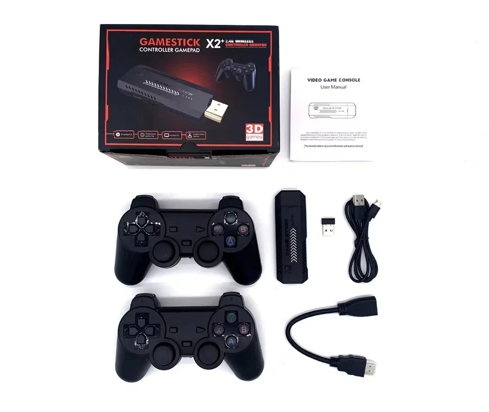 NEW X2 Plus Retro Video Game Console 4K HD Output Game Stick Emuelec 2.4G Wireless Controllers 3D PSP/PS1 40Simulators Games