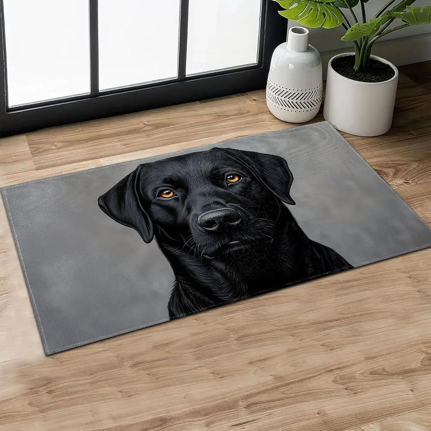 Cool Black Lab Indoor Door Mat,Labrador Dog Portrait Doormat,Non-Slip Rubber Backing Floor Mat,Entry Rug,for Living Room,Office