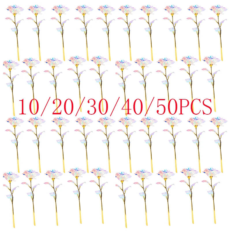 

10/20/30/40/50pcs Eternal Galaxy Rose Gold Flower Foil Artificial Crystal Rose Valentines Day Gift Unique Gifts For Graduate