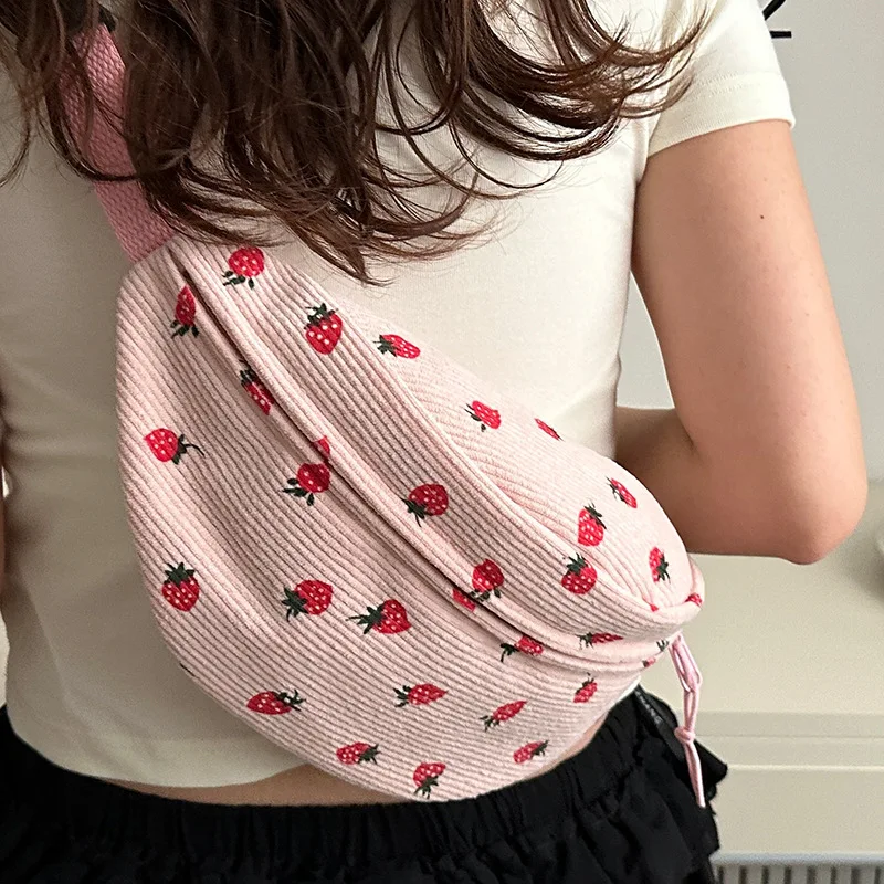 

Women Fashion Fanny Pack Strawberry Corduroy Belt Bags for Female Banana Waist Bag Hip Purse Shoulder Crossbody Chest Bag Pocket