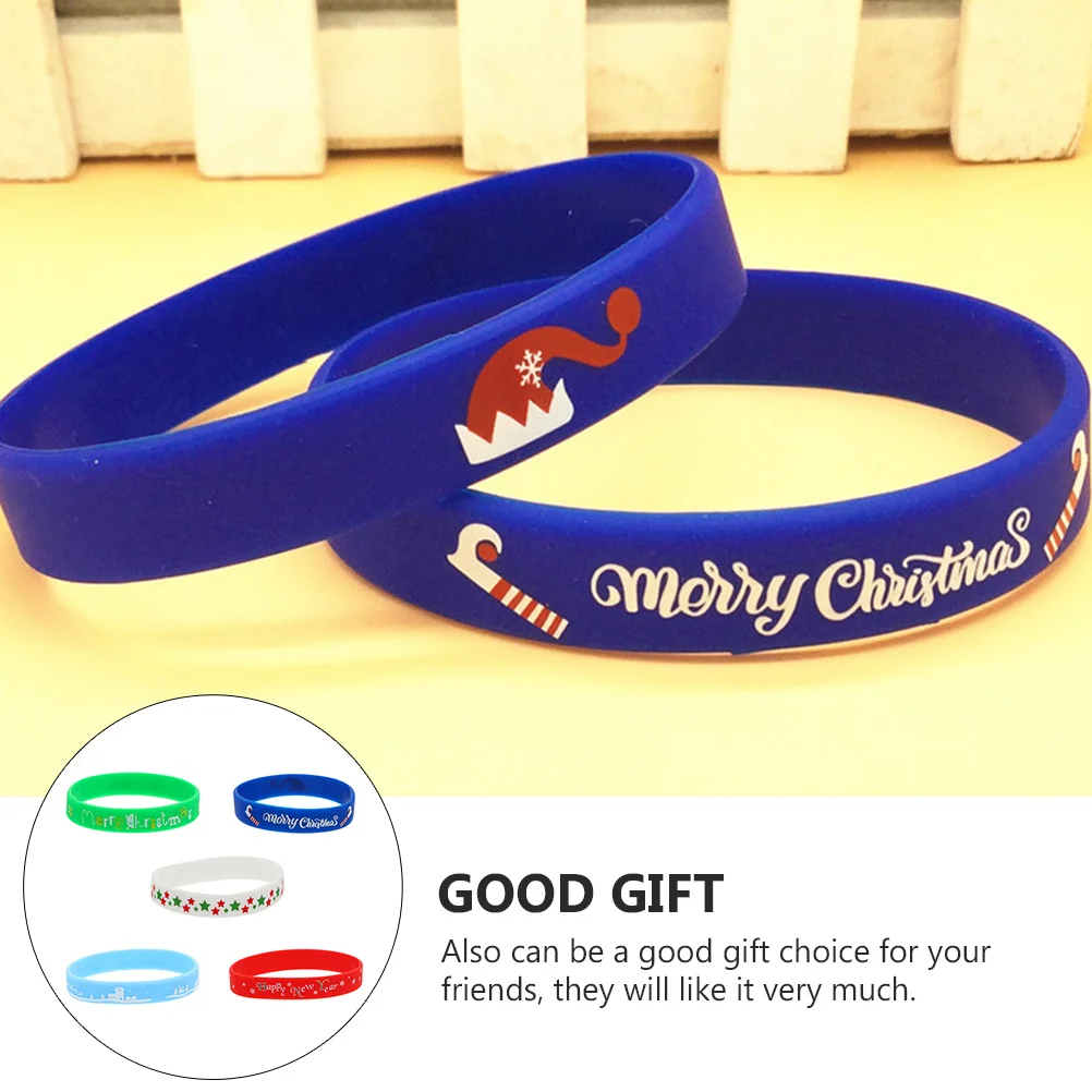 

5Pcs Christmas Wristbands Soft Silicone Xmas Festival Bracelets Decorative Wrist Band Party Gift Xmas Bracelet