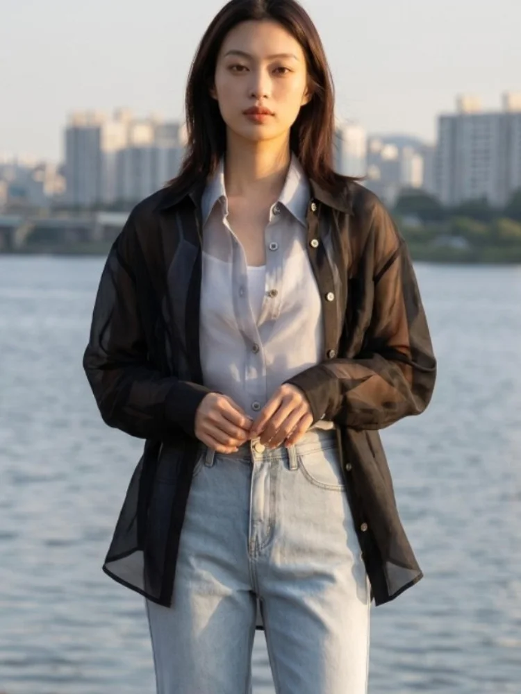 

Summer New Loose Fit Long Sleeve Shirt Women's Casual Style Cotton Sun Protection Thin Shirt Daily Wear Fashionable