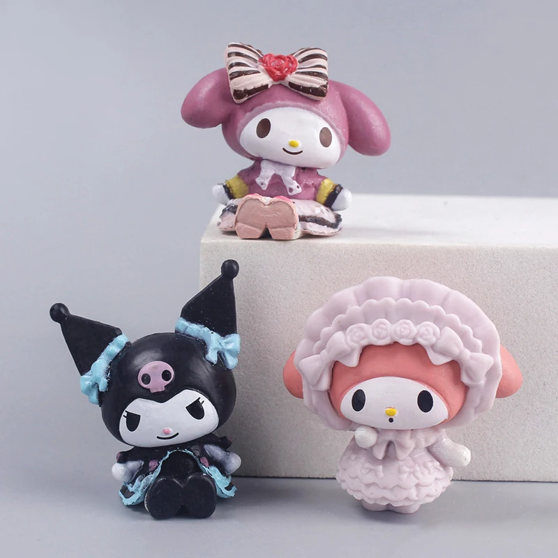 5Pcs/Set Kuromi Doll Sanrio Anime Action Figure My Melody Cake Decorations Children's Toy Birthday Gift Small Items Ornaments