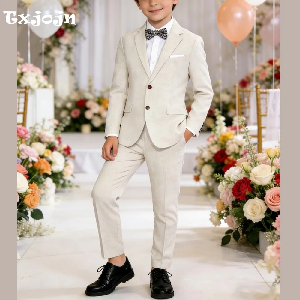 Formal Boys Suit Classic Beige Homecoming Tuxedos 2-piece Set Trend Peak Lapel Jacket Single Breasted Wedding Blazer Pants
