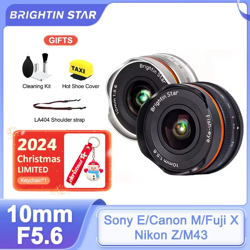 Brightin Star 10mm F5.6 APS-C Wide Angle Fisheye Prime Manual Focus Lens for Sony E FE Canon EOS M Fuji X FX Nikon Z M4/3 Mount