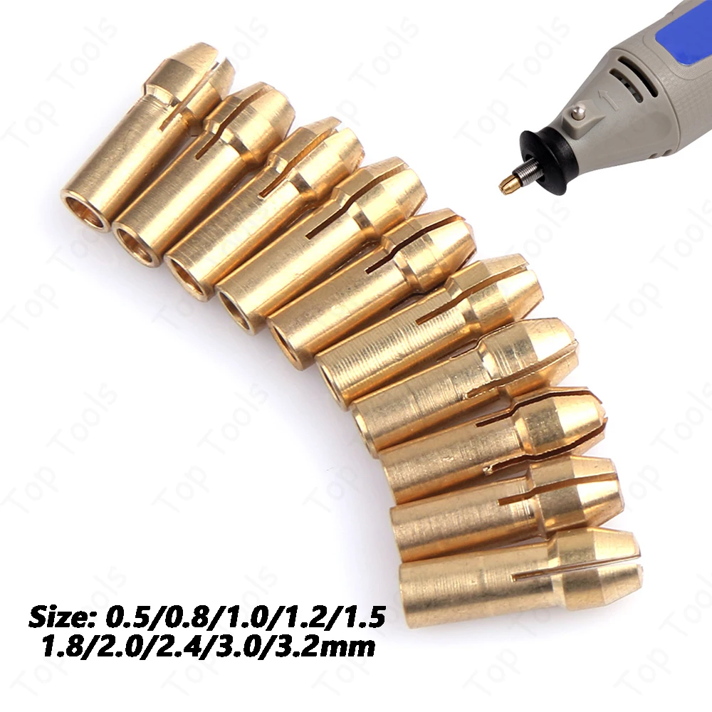 10PCS/Set Mini Drill Chucks Adapter 0.5-3.2mm Dremel Mini Drill Chucks Chuck Adapter Micro Collet Brass For Power Rotary Tool