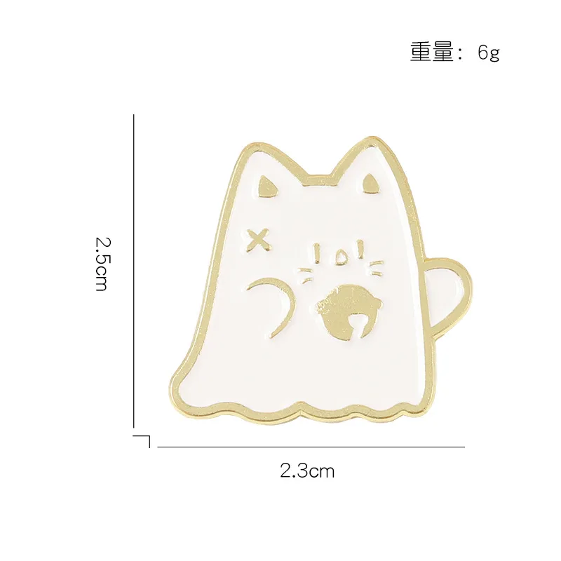 الكرتون القط المينا دبابيس لطيف أسود أبيض الحيوان شارات هالوين شبح مجوهرات التلبيب الملابس حقيبة قبعة الظهر هدايا للأصدقاء