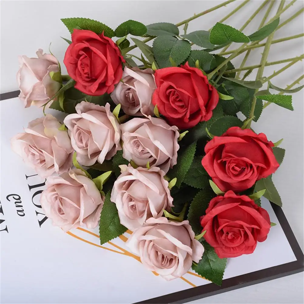 Simulation Rose DIY Non-fading Faux Silk Flower Fresh-keeping Floral Arrangement Artificial Rose Fake Flower Wedding Home Decor