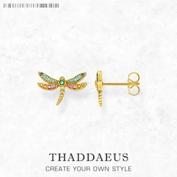 Dragonfly Golden Stud Earrings Europe Bohemia Fine Jewerly For Women Gift In Pure 925 Sterling Silver