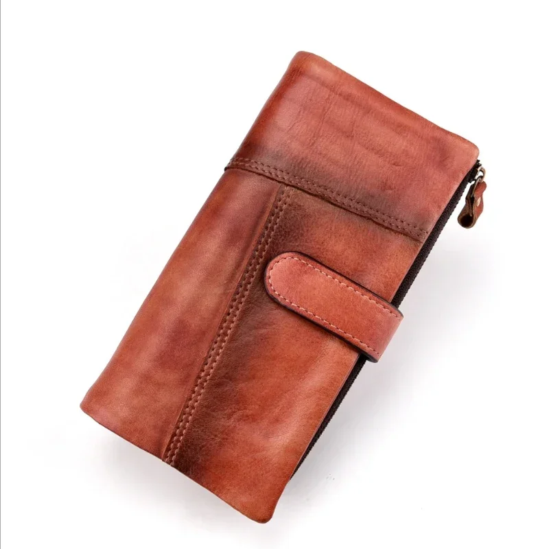 Newsbirds Vintage Fashion Wax oil skin Long Purse Genuine Leather Notecase For Ladies Girls 2 Folds Long Wallet RIFD Men Wallet