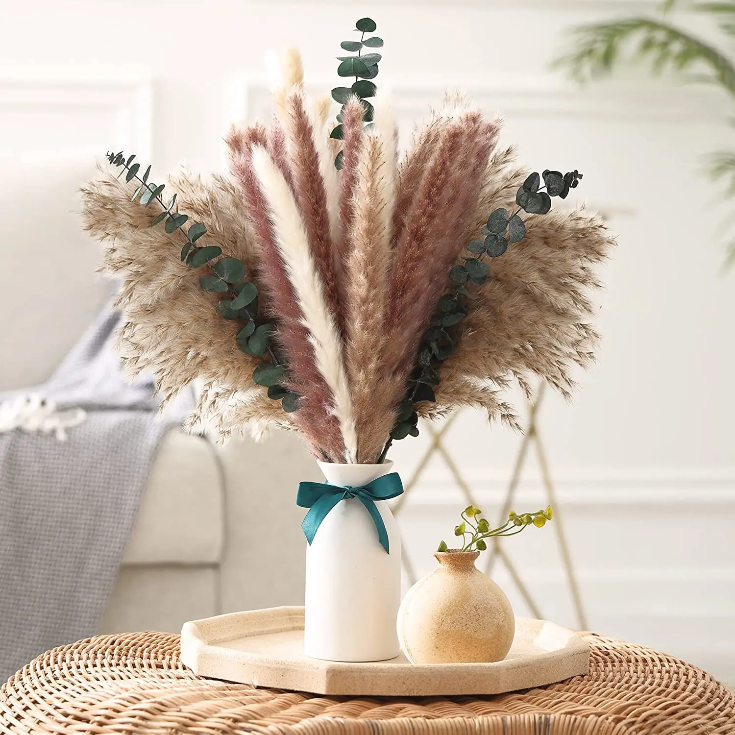 

35 natural fluffy reed dried flower bouquets, bohemian style, suitable for bedroom, home table decoration, birthday decoration