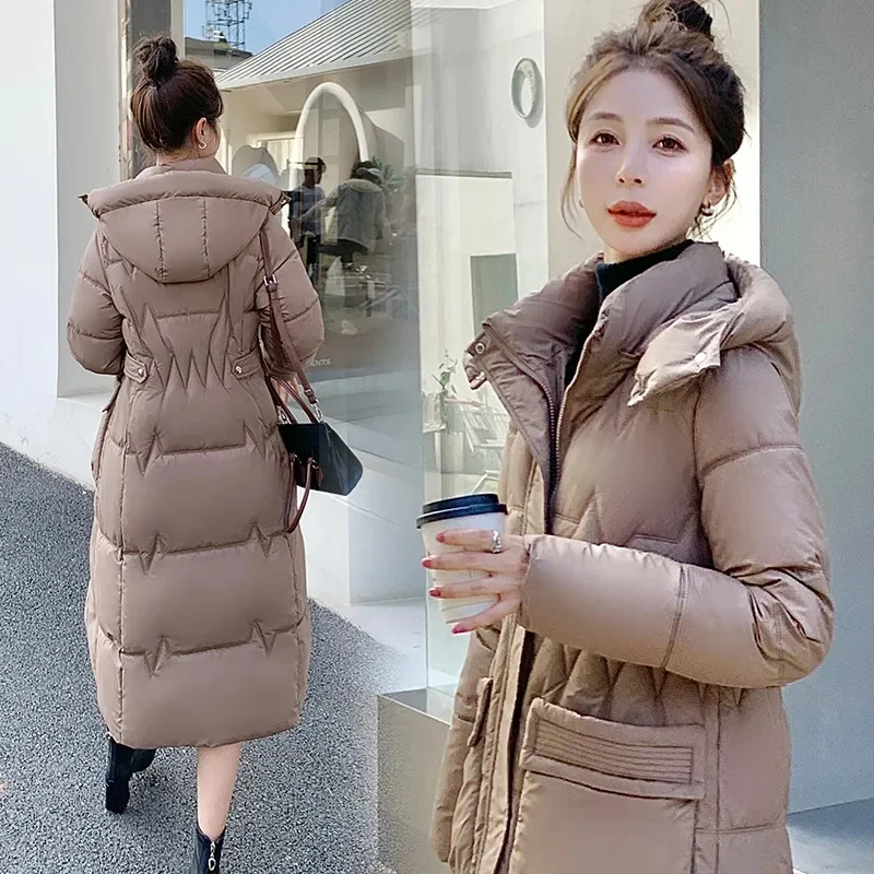 

2024 New Long Thicken Snow Parkas Fashion Windproof Puffer Down Cotton Hooded Women Jacket Winter Overcoat Loose Ladies Outwear