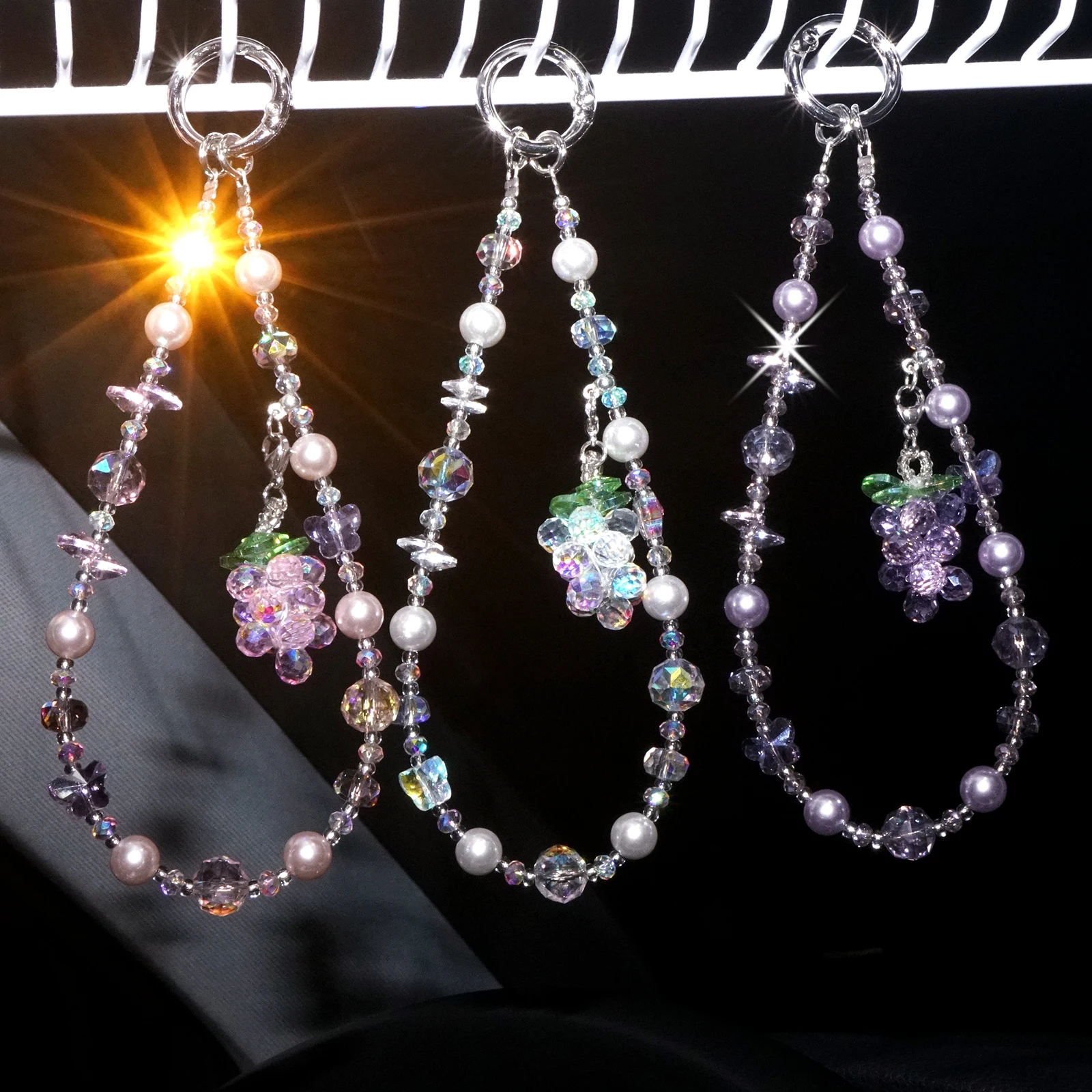 

Ремешок для мобильного телефона, цепочка с виноградными кристаллами, жемчужная цепочка для мобильного телефона, короткий браслет из бисера, сделай сам, изысканный ремешок с защитой от потери