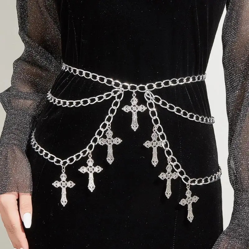 652F Hip Hop Waist Belt Modern Multilayered Chain for Street Dance Music Festival Jeans Dress Belt Body Jewelry Versatile