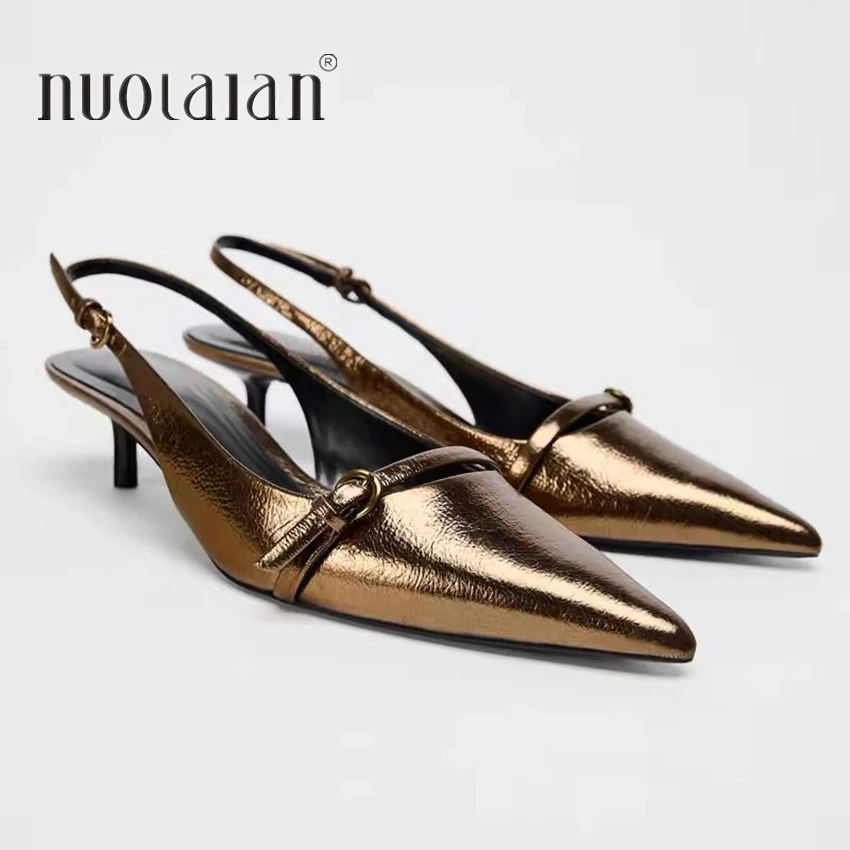 Neue Spitz Frauen High Heels Schuhe Mode 2025, Sommer Sexy Elegante Zurück Strap Kleid Hochzeit Slingback Sandalen für Dame
