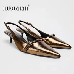 New Pointed Toe Women High Heels Shoes Fashion 2025 Summer Sexy Elegant Back Strap Dress Wedding Slingback Sandals for Lady