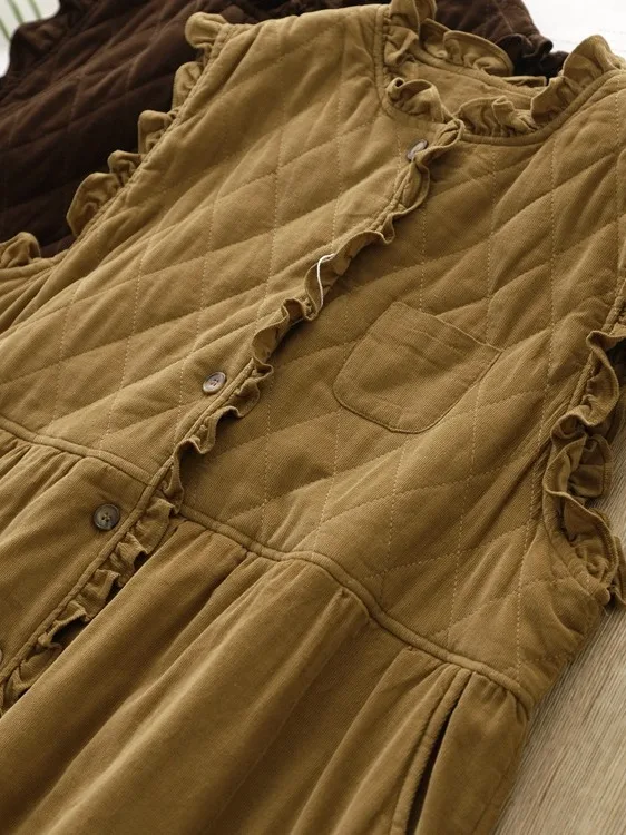 

Теплая вельветовая юбка-жилетка с хлопковым и деревянным узором, винтажная многослойная длинная юбка, однотонная, универсальная для зимы