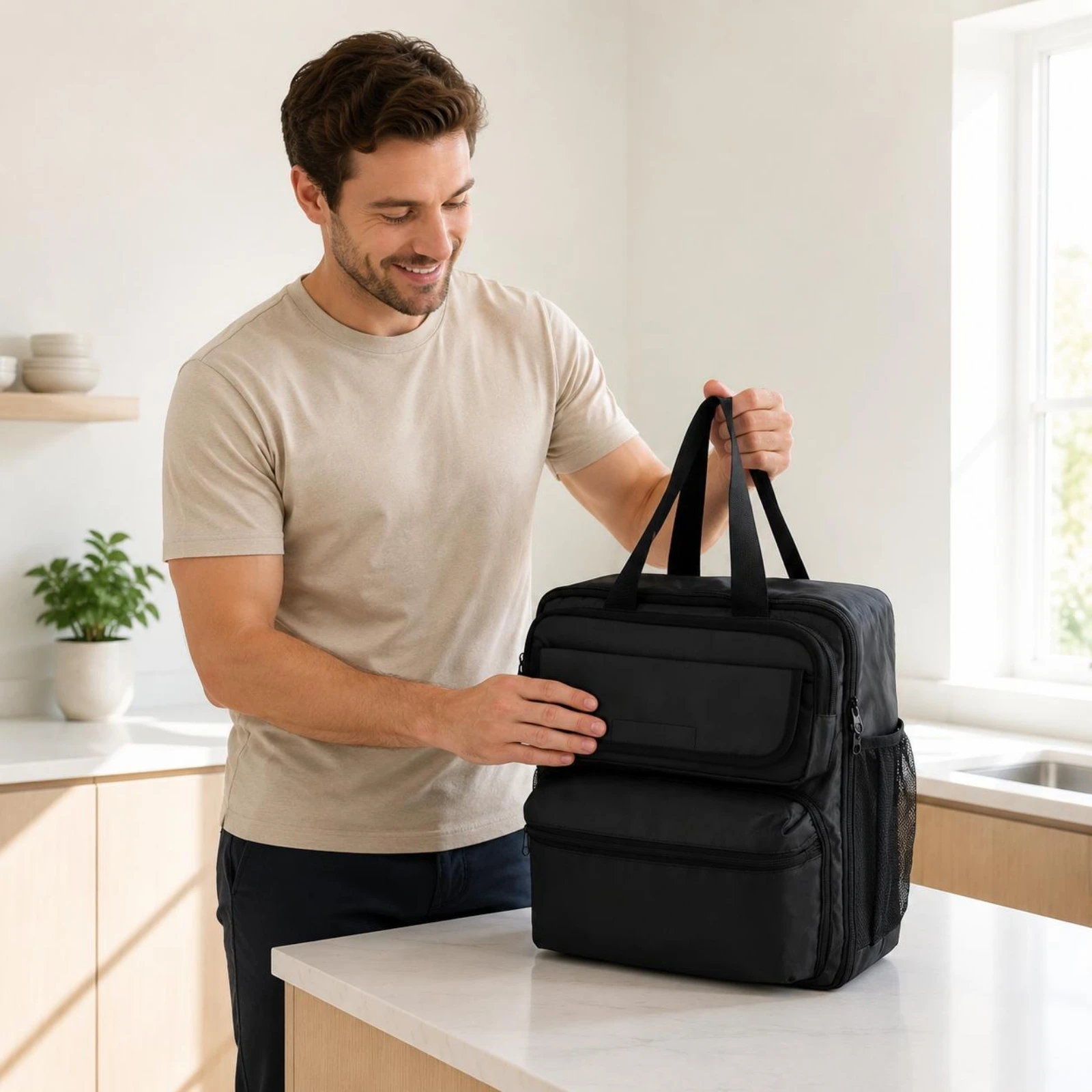 Single Serve Coffee Brewer Travel Case Double Handles Coffee Brewer Carrying Case Structured Storage Bag Oxford Cloth Black