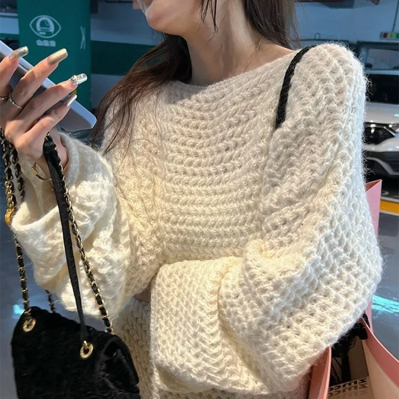 

Women Knitting Sweater 2025 Autumn Winter New Women's Japanese Chunky Knit Sweater Loose Lazy Style Soft Cozy Outerwear