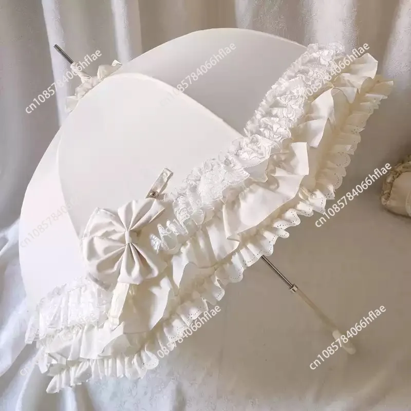 English Style Princess Lace Long Handle Parasol, Wedding Photography Prop, UV Protection Elegant Sunshade Umbrella