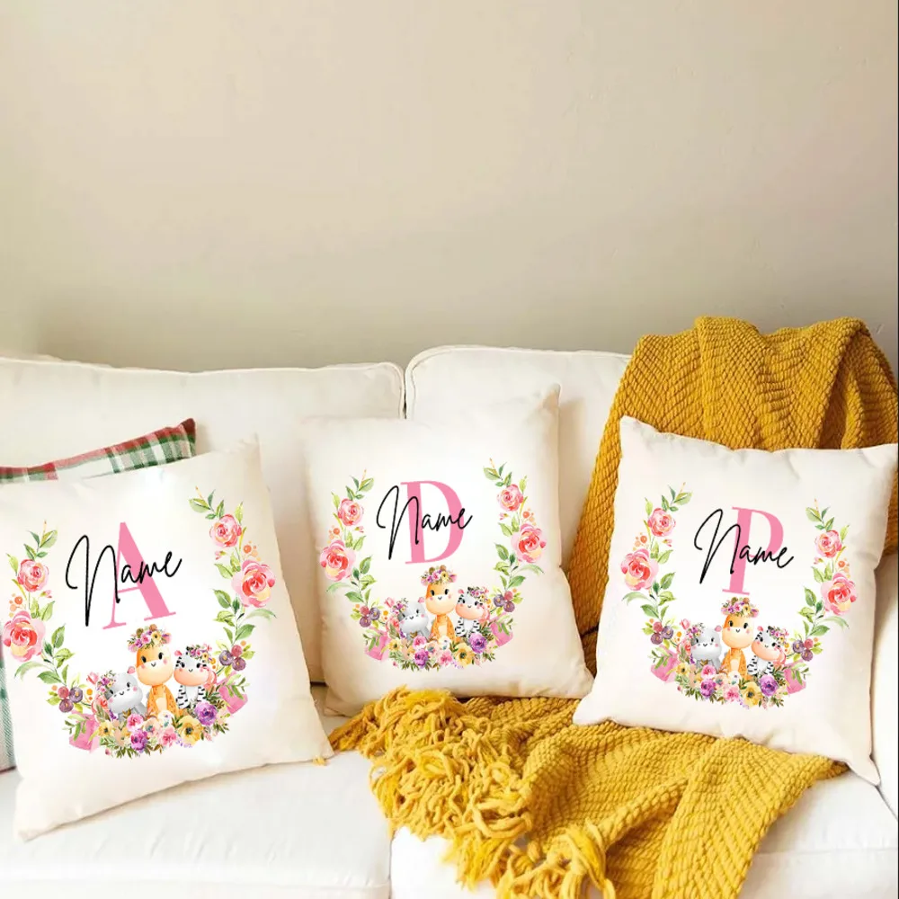 

Personalized Pillow Case Animal with Name Pillow Cover Bedroom Kids Wild Party Decoration Pillowcase Child Birthday Shower Gifts