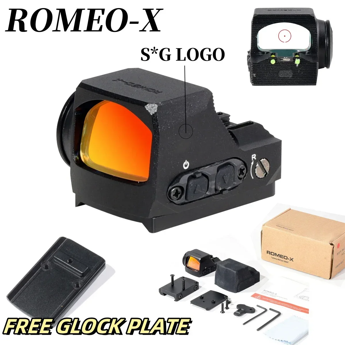 

ROMEO-X Red Dot Sight 1x24mm RMR Footprint Hunting Pistol Handgun Rear Sight with Glock Mount&Picatinny Mount Sports Shake Awake