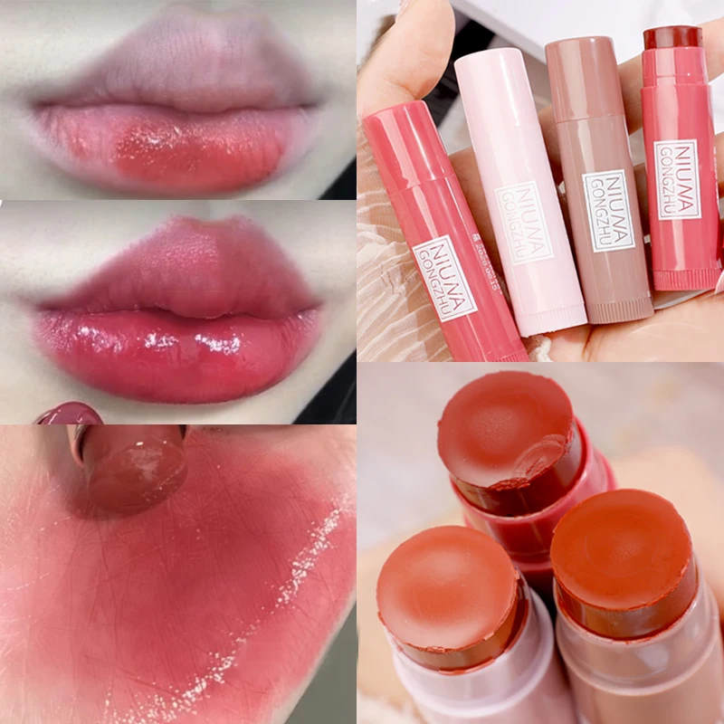 Bálsamo labial colorido gelatina hidratante, impermeável duradoura, tonalidade antiaderente, batom vermelho marrom pêssego, maquiagem de lábios coreanos, cosmético