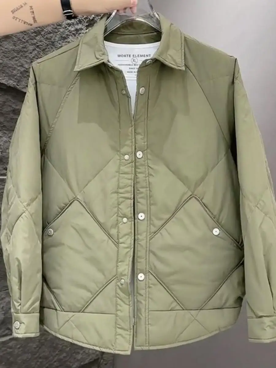 

Легкая хлопковая куртка мужская, модная повседневная, с ромбовидным узором на воротнике, теплая верхняя одежда, зимняя новинка, модель Sli