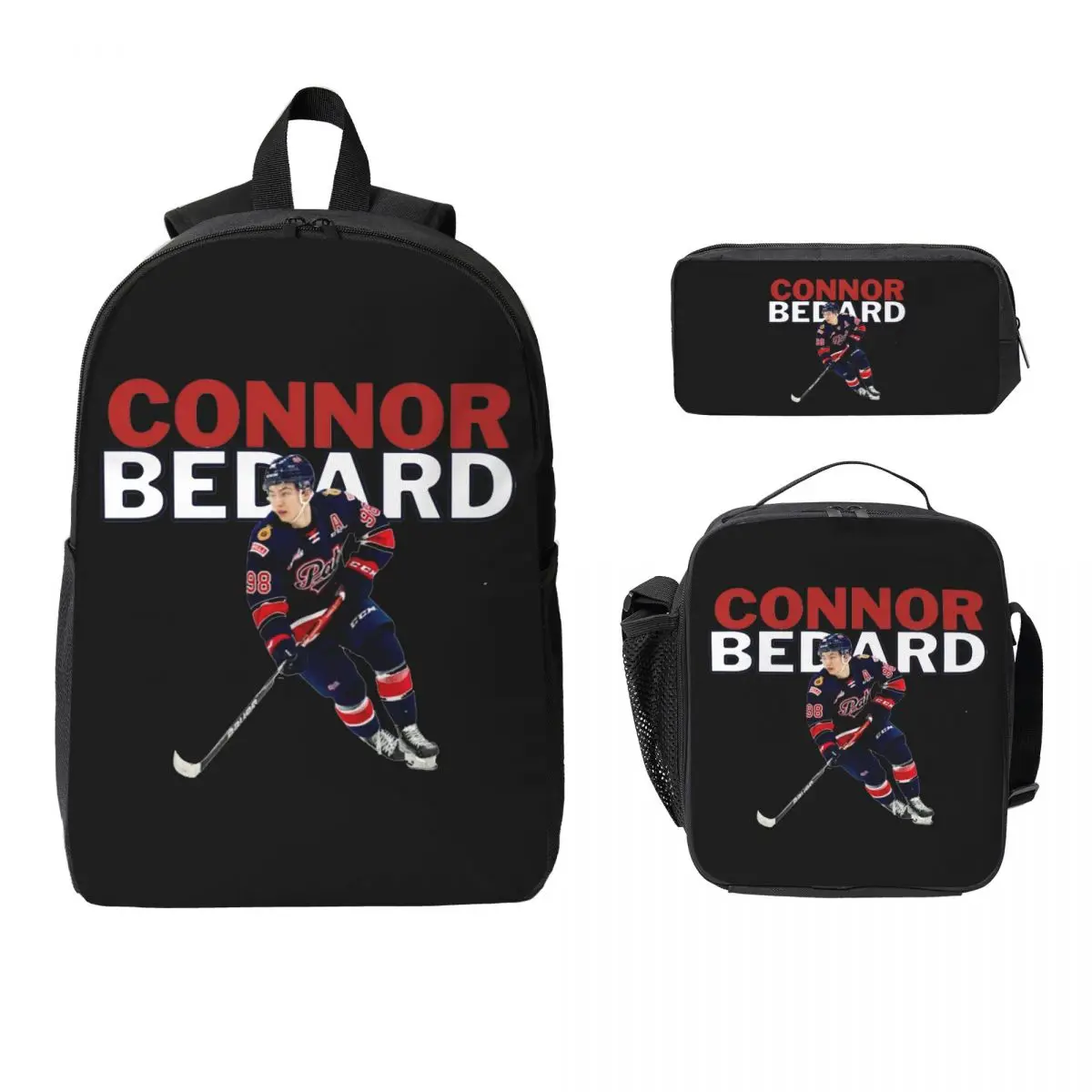 Connor McDavid 97 For Edmonton Oilers Fans Backpack Student Boys Girls BookBag School Bag 3ps Insulated Lunch Bag Pencil Case