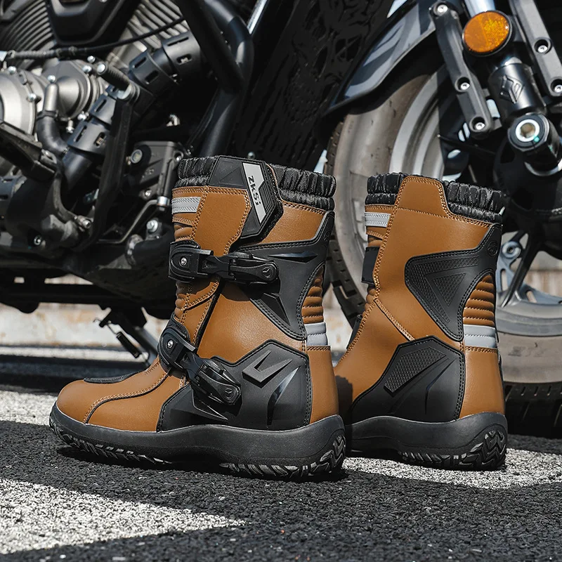 دراجة نارية أحذية مقاومة للماء الرجال النساء ركوب منتصف العجل الكاحل واقية التمهيد معدات الدراجات النارية سباق أحذية طويلة للدراجات النارية الرجال #6