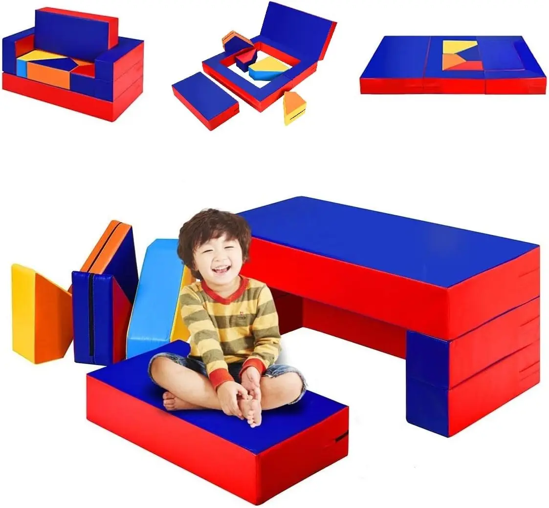 

4-in-1 Unique Shapes Convertible Climb and Crawl Foam Set for Climbing, Crawling, Sliding, 8-Piece Colorful PU Activity Play Sof