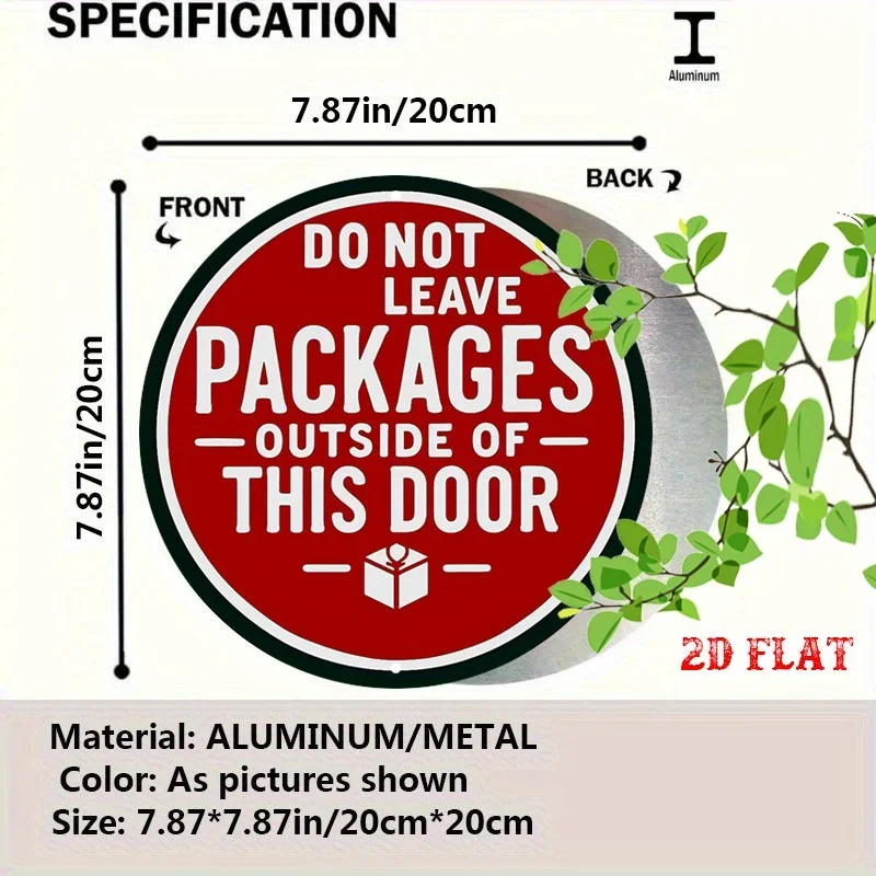 2D Flat Round No Packages Notice Aluminum Sign Vintage Warning Decor Gift For Mailbox Door