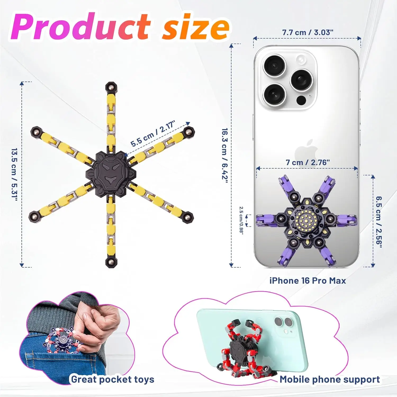 어린이와 성인을위한 변형 가능한 Fidget Spinners 소년과 소녀를위한 스트레스 릴리프 감각 장난감 손가락 자이로 감압 장난감