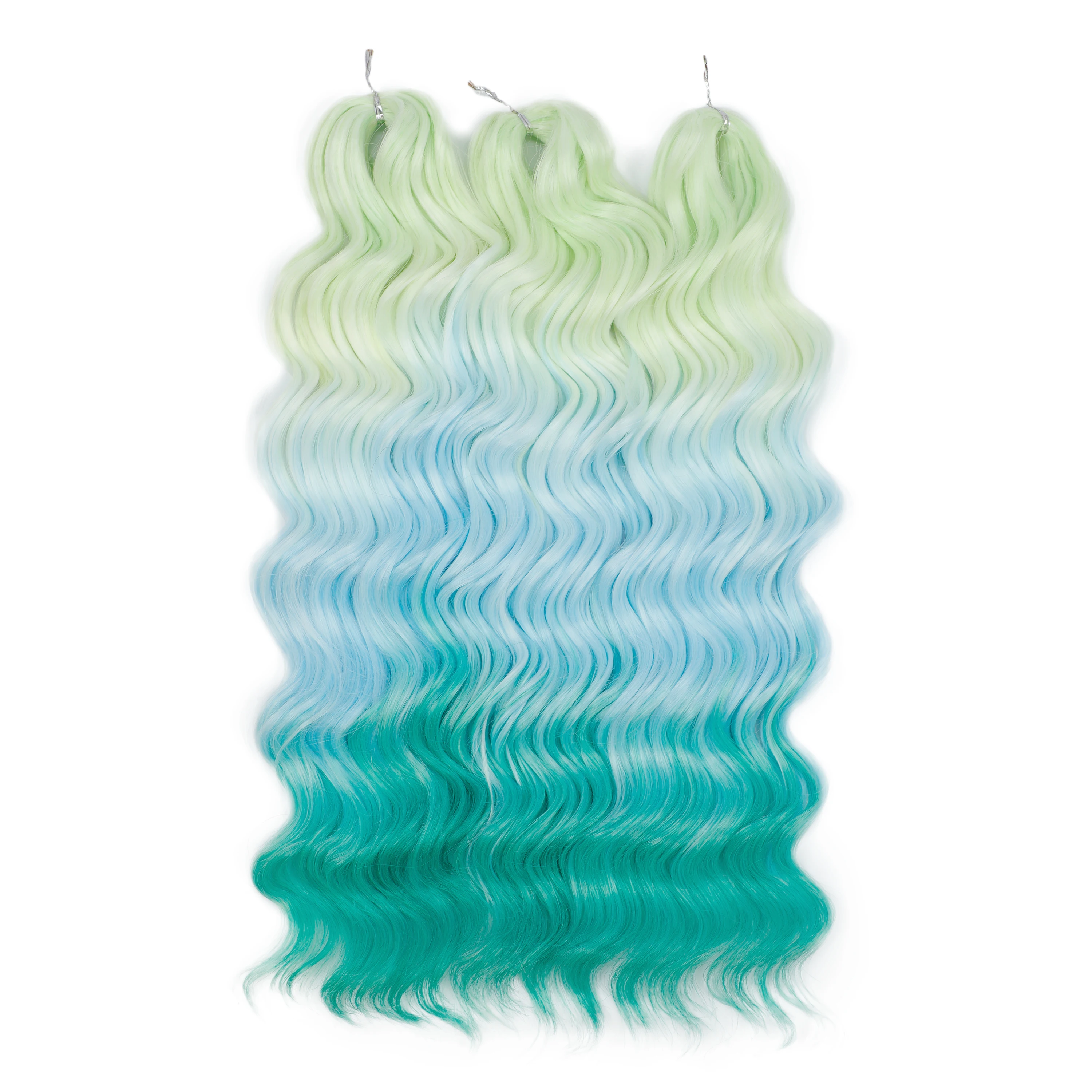 آنا 3 قطعة 24 بوصة 300 جرام أومبير قوس قزح موجة المياه الكروشيه تجديل الشظية الأبيض تطويلة شعر من الألياف الجسم متموج الضفائر #3