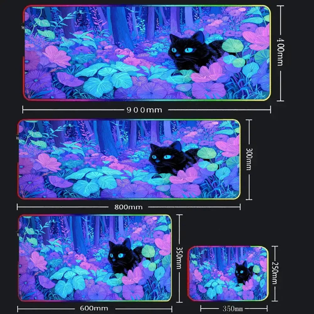 Cat Mouse Pad RGB Lighted Mousepad Mechanical Keyboard Pads Office Computer Accessories Carpet Mats LED Anti-slip Game Table Mat