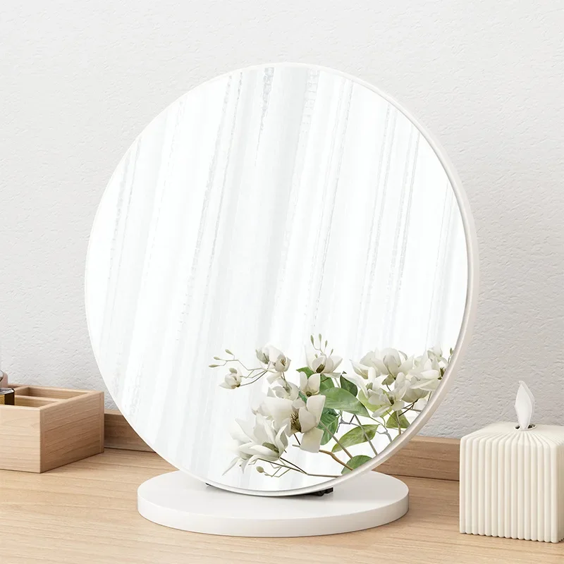 High Definition Mirror Simple Desktop Round Mirror Portable Makeup Mirror for Dormitory Wooden Retro Decorative Accessory