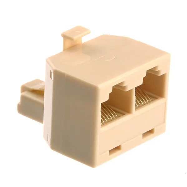 Rj45 8-Pin 1 Male to 2 Female Ethernet Extension Coupler Connector Beige Convert Single Outlet to Two Network Sockets for Dsl