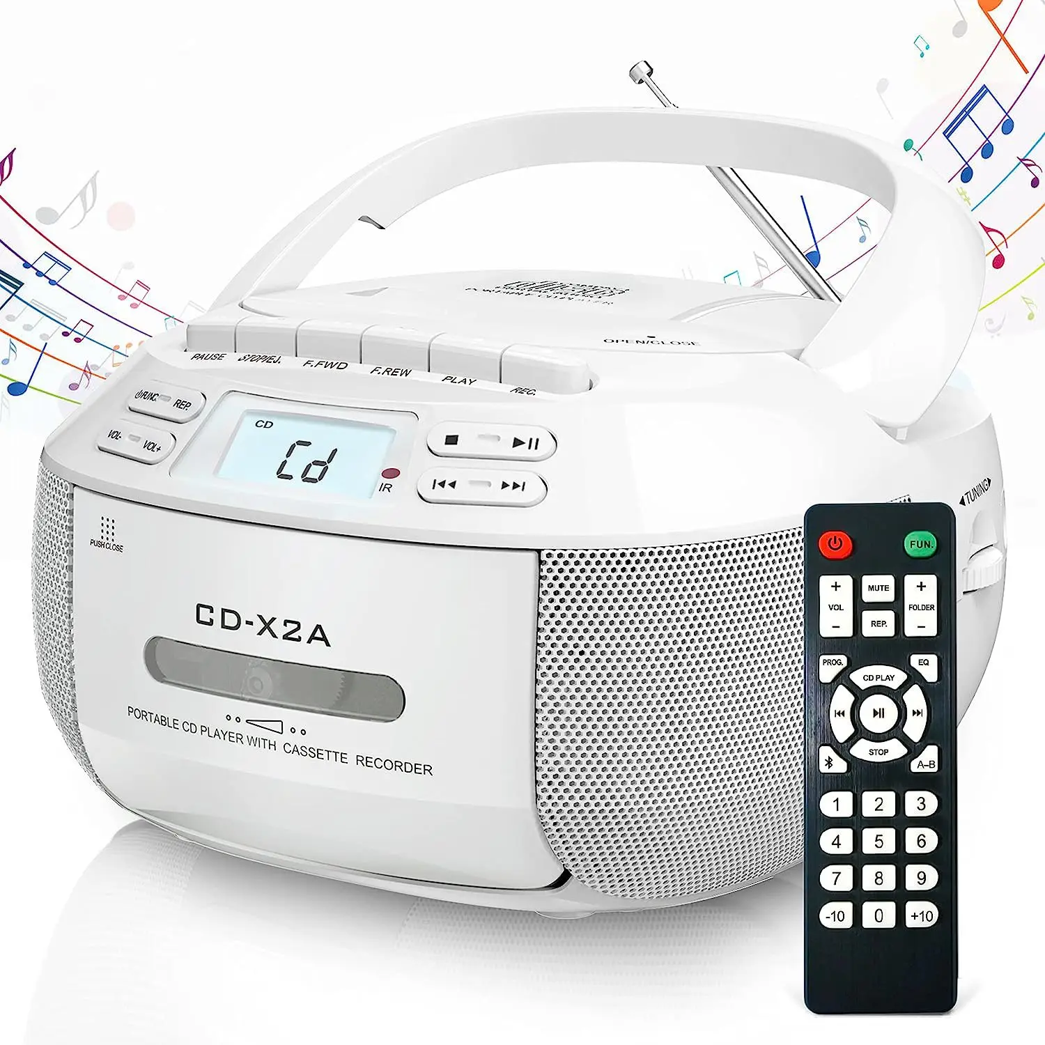 CD Player Boombox Cassette Combo with MP3 AM FM Radio Remote Control Tape Recording LCD Display Home Kids Gift DC Power Source