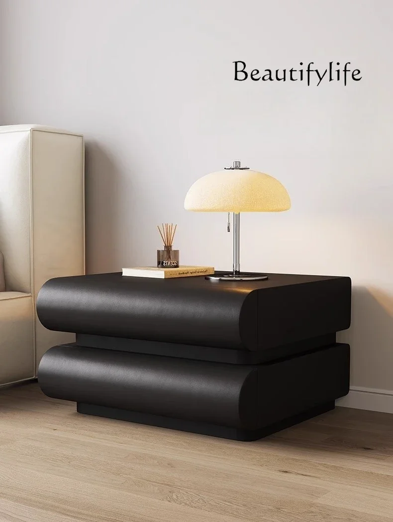O Moon Half Bedside Table, Italian Minimalist Bedside Table, Smart Black Leather Storage Cabinet, Modern Storage Cabinet