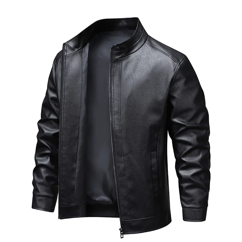 

Leather Jacket Men's New Spring Collection Stand Collar Jacket Men's Top Windproof Casual Jacket Men's Windproof Handsome