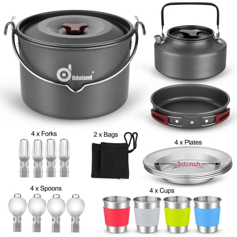 22 Piece Camping Cookware Set, Large Hanging Pot Pot Kettle, Base Cookware Set of 4, Outdoor Camping