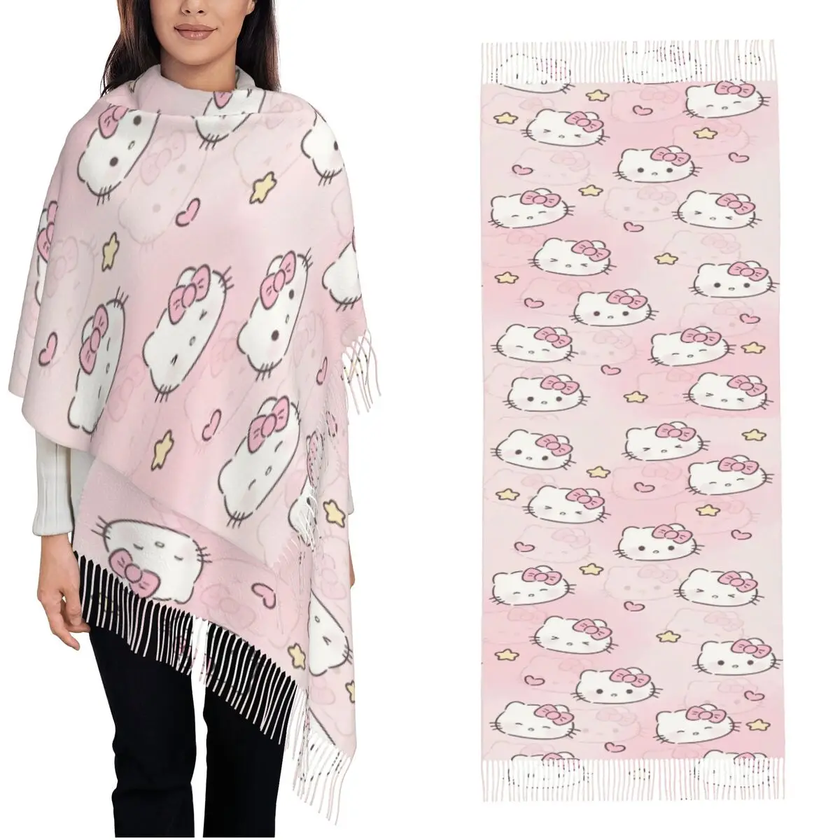 

Женский шарф Hello Kitty Kawaill Cat, шали и накидки из пашмины для вечерних платьев, дорожные кашемировые большие шарфы