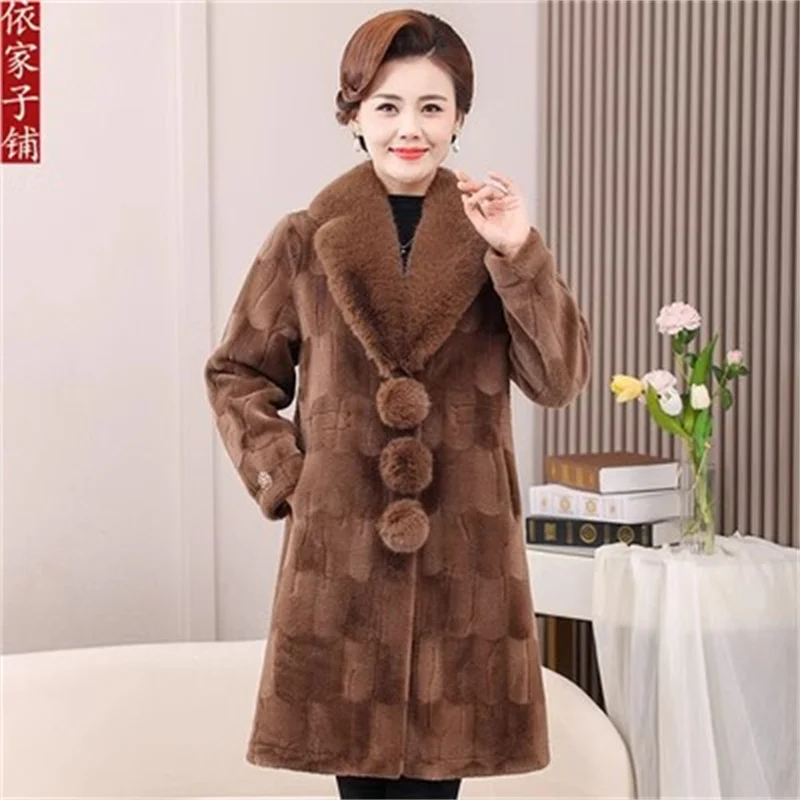 Mom\'s Winter Outfit Mink Fur Coat For Middle-Aged And Elderly Women With Large Fur Collar Noble Fur One Piece Grandma\'s OutCoat