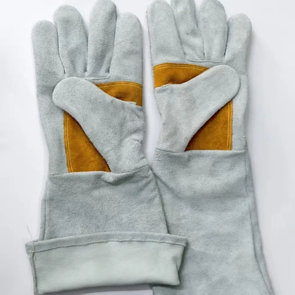 Soft Leather Heat Resistant Gloves Cowhide Heat Insulation Welding Gloves Stretchable Wrist Durable Thick Protective Gloves