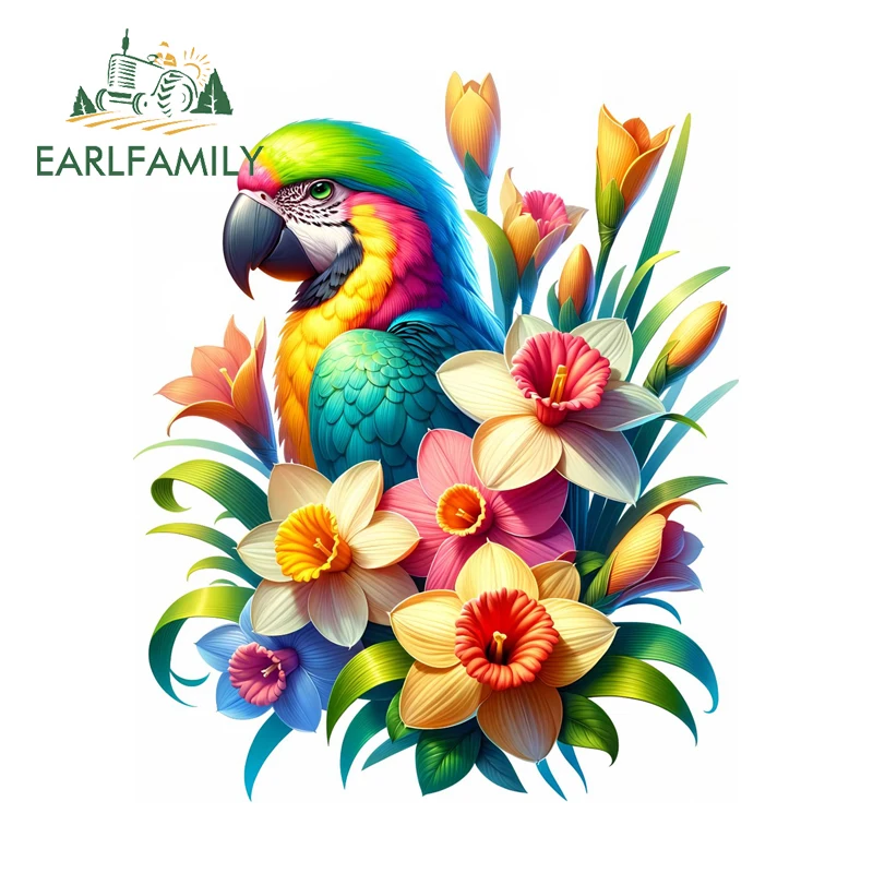 EARLFAMILY Parrot With Tulip Animal Car Stickers Humorous Motorcycle Trunk Decals PVC Suitable For All Types Of Vehicles